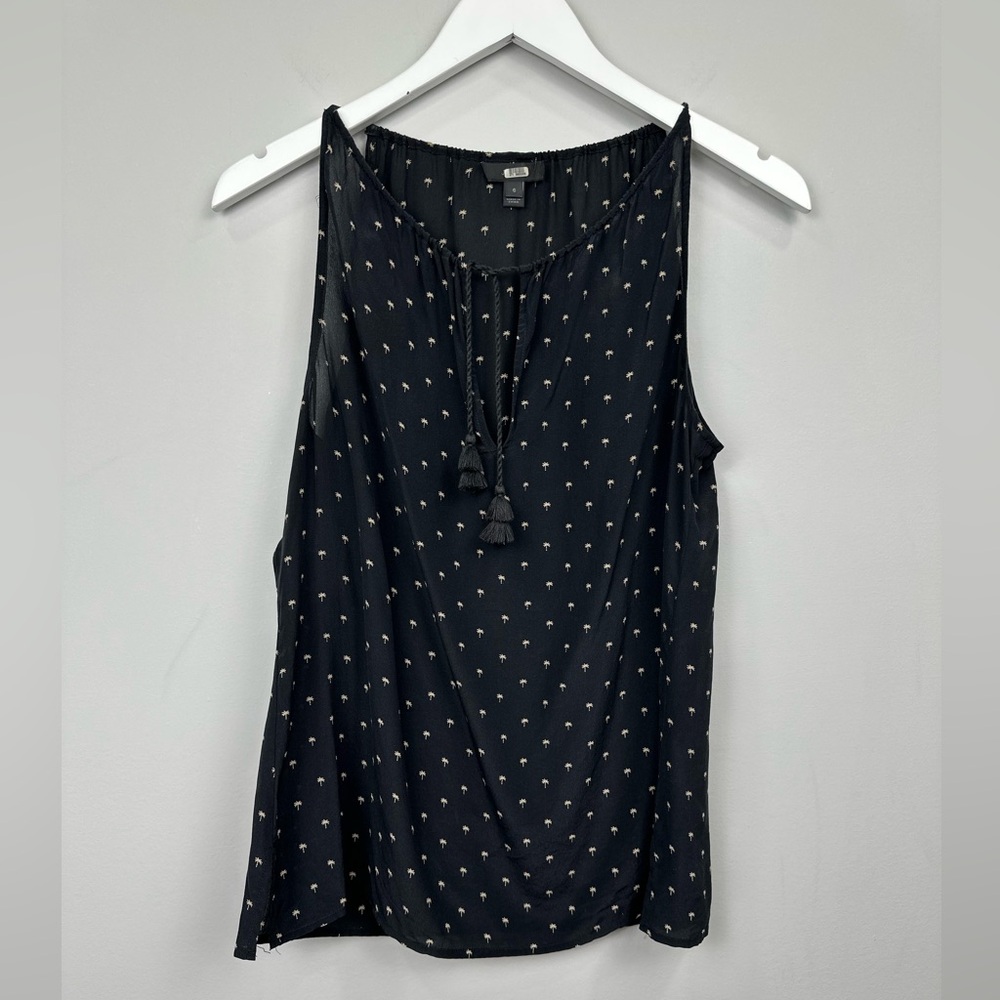 J. Crew Silk Tie Neck in Palm Tree Novelty Print Tank Top Blouse Size 6 - Picture 3 of 10